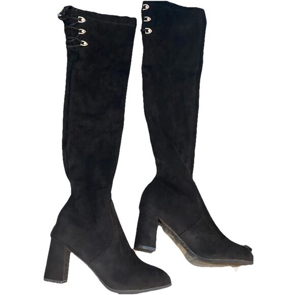Shishang 38 Black Heels Knee High Going Out Party Goth Glam Shoes Women - Picture 1 of 4